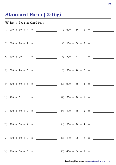 writing numbers in standard form worksheets with answers