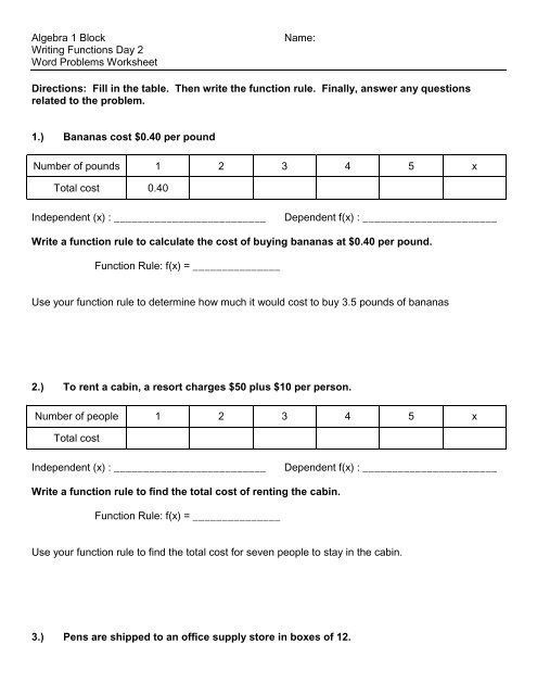 Writing A Function Rule Worksheet Hw Writing Functions Rules D2 Pdf In 