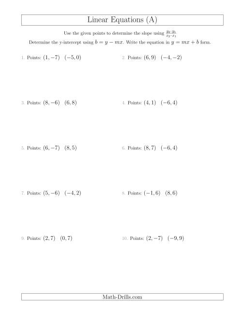 Writing A Linear Equation From Two Points A 