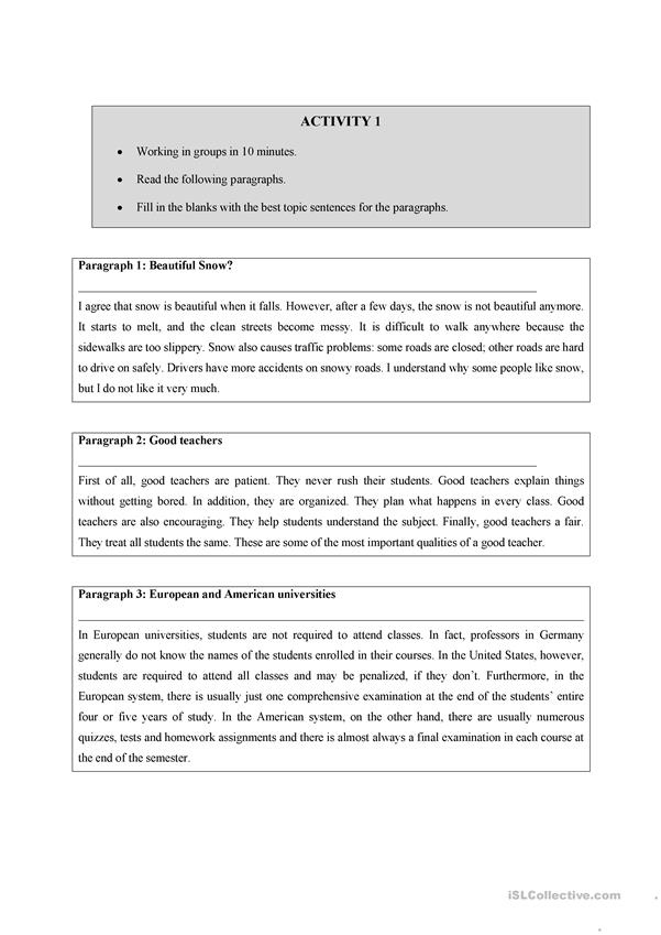 Writing A Topic Sentence Worksheet Writing Worksheets