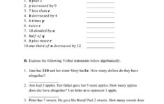 Writing Algebraic Expressions Worksheet