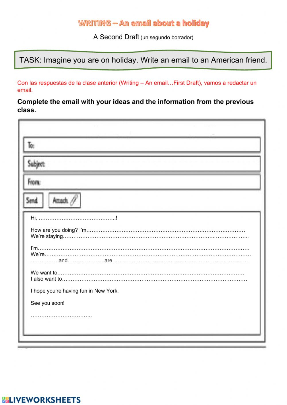 Writing An Email About A Holiday 2nd Draft Worksheet