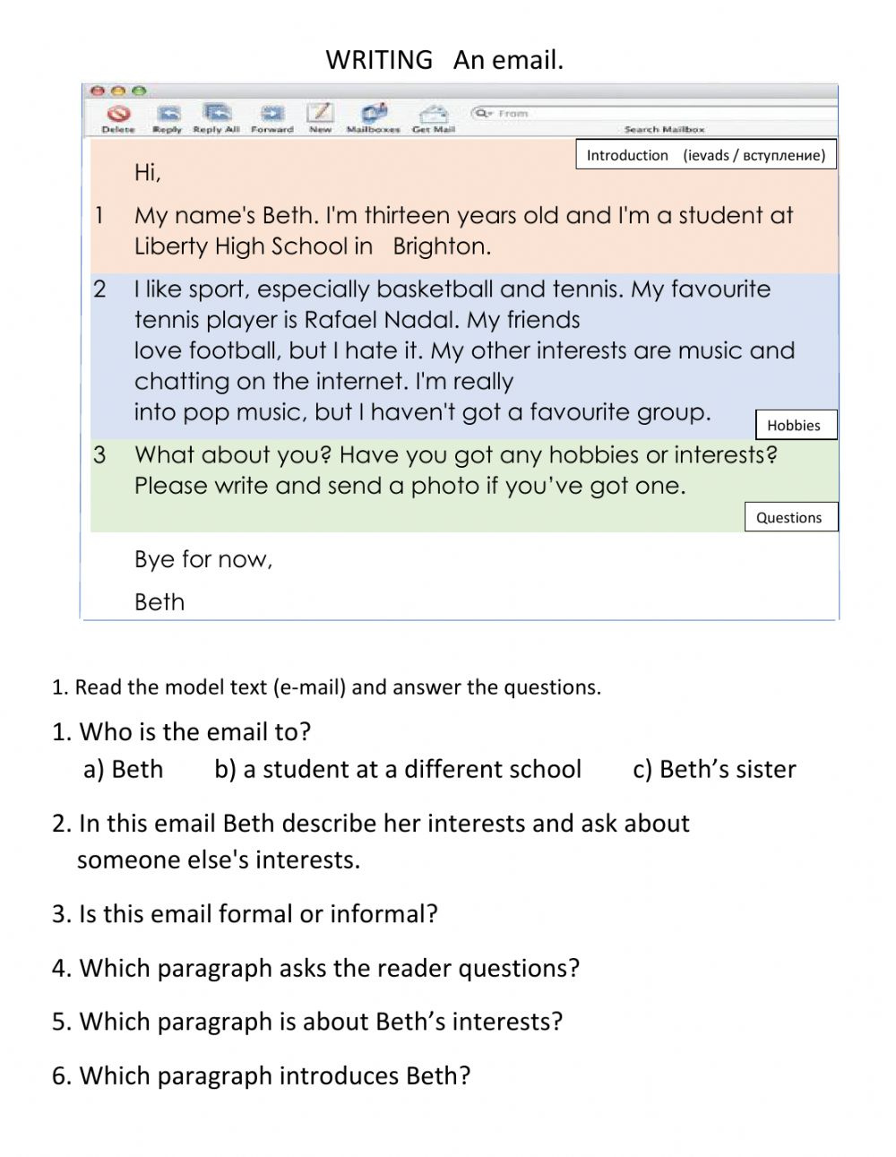 Writing An Email Exercise For Elementary
