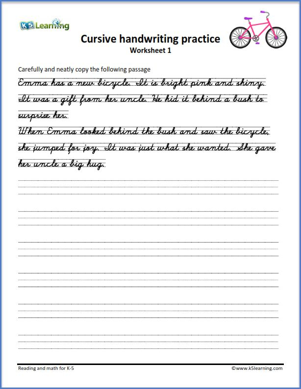 Writing Cursive Passages Free And Printable Worksheets K5 Learning 