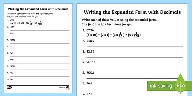 Writing Decimals In Expanded Form Worksheets Worksheets Master