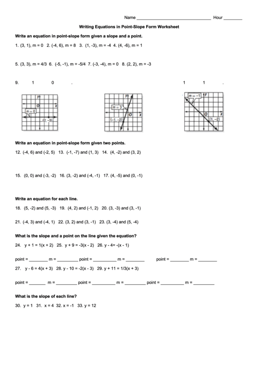 Writing Equations In Point Slope Form Worksheet Printable Pdf Download