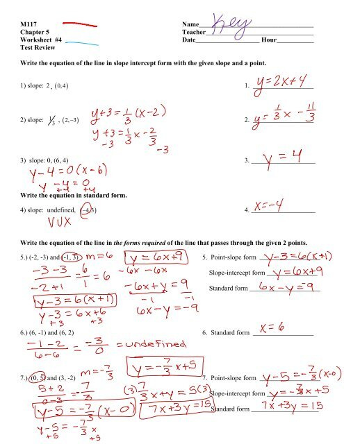 Writing Equations In Slope Intercept Form Worksheet 4 2 Answers 