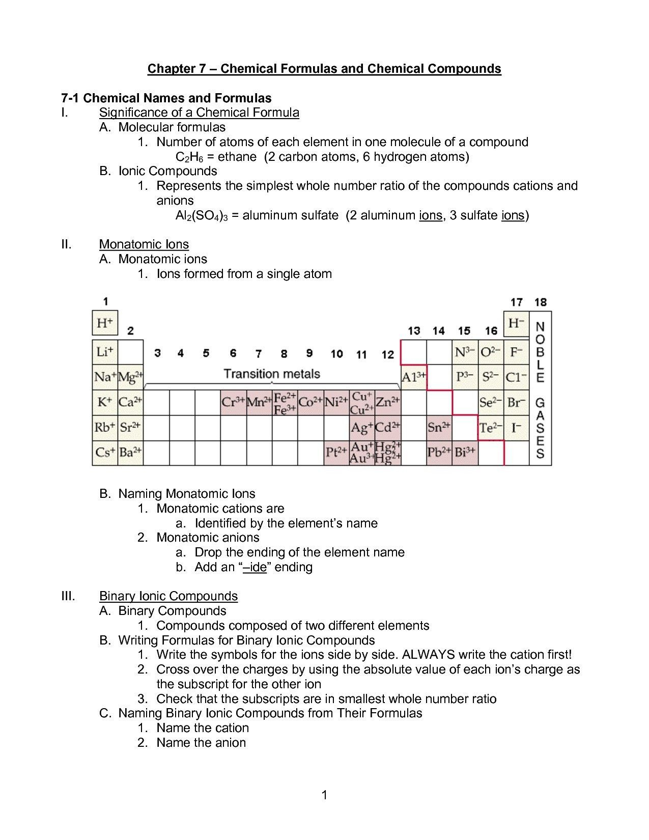 Writing Formulas Ionic Compounds Chem Worksheet 8 3 Answer Key