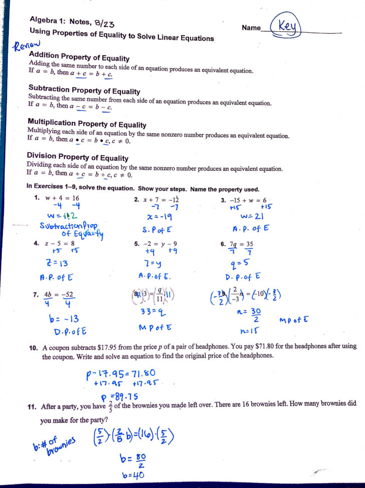 Writing Linear Equations From Word Problems Worksheet Answers