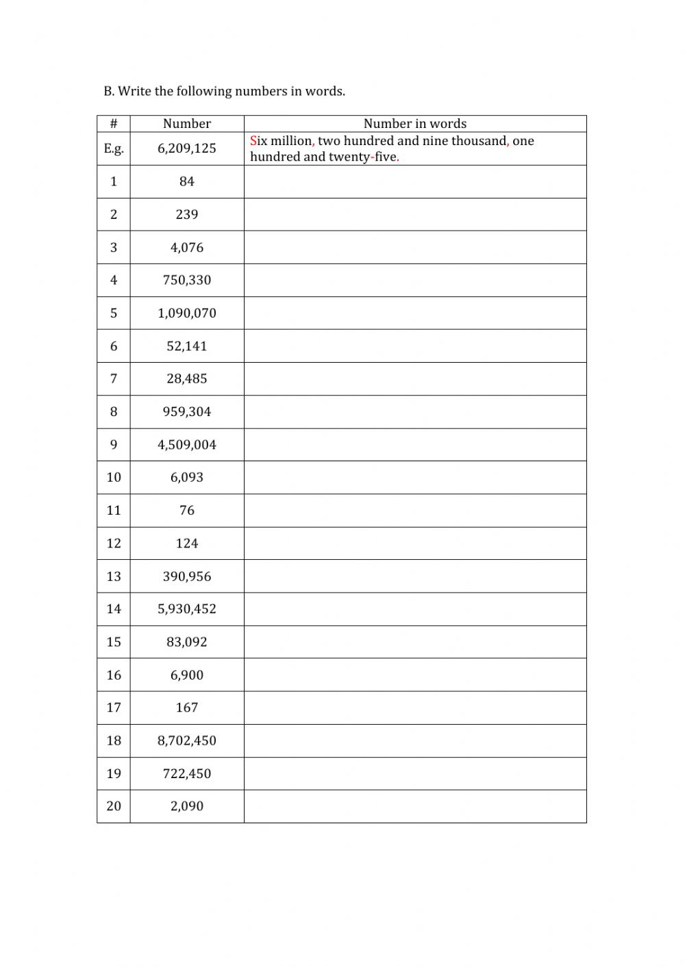 Writing Numbers In Words Worksheet