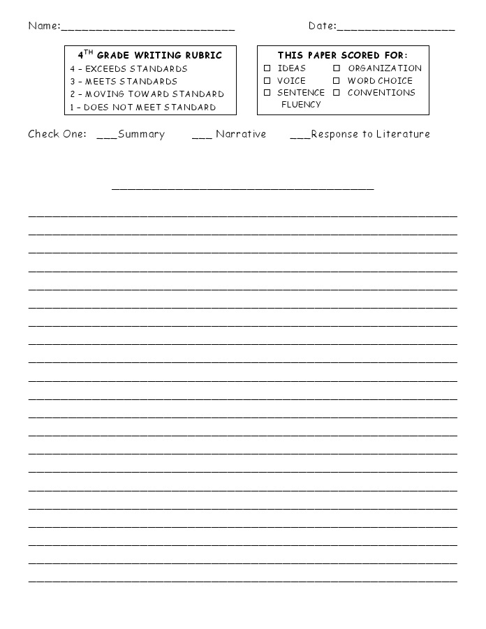 4th Grade Writing Paper Template Writing Worksheets