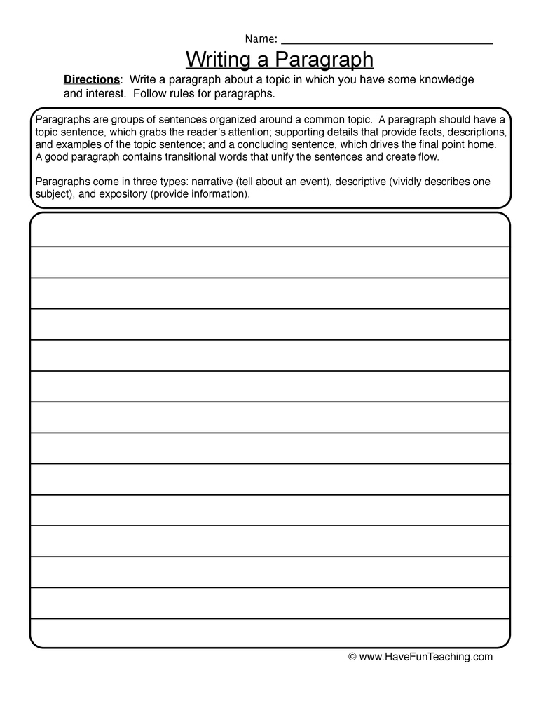 Writing Paragraphs Worksheet