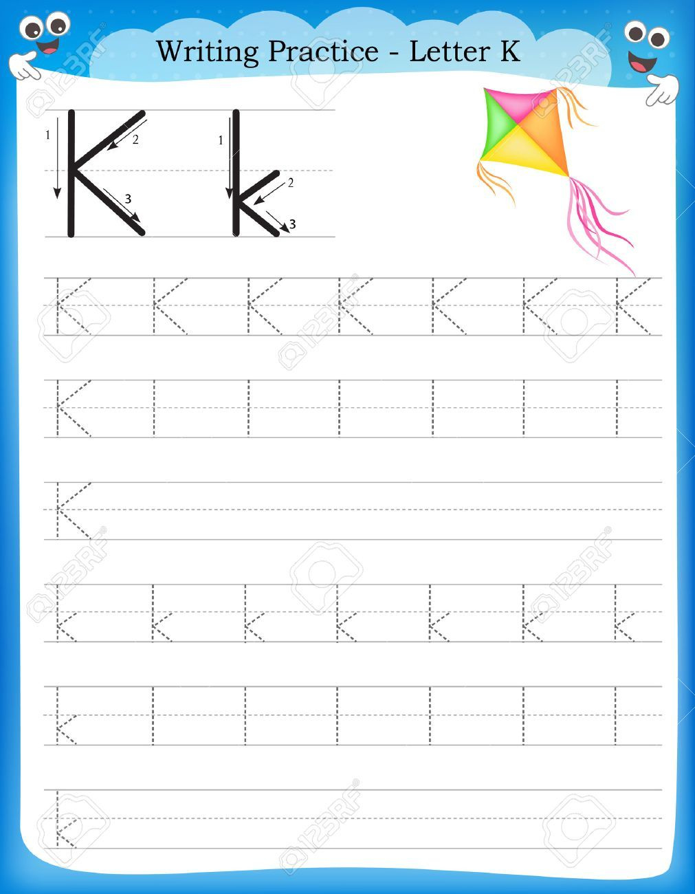 Writing Practice Letter K Printable Worksheet With Clip Art Writing 