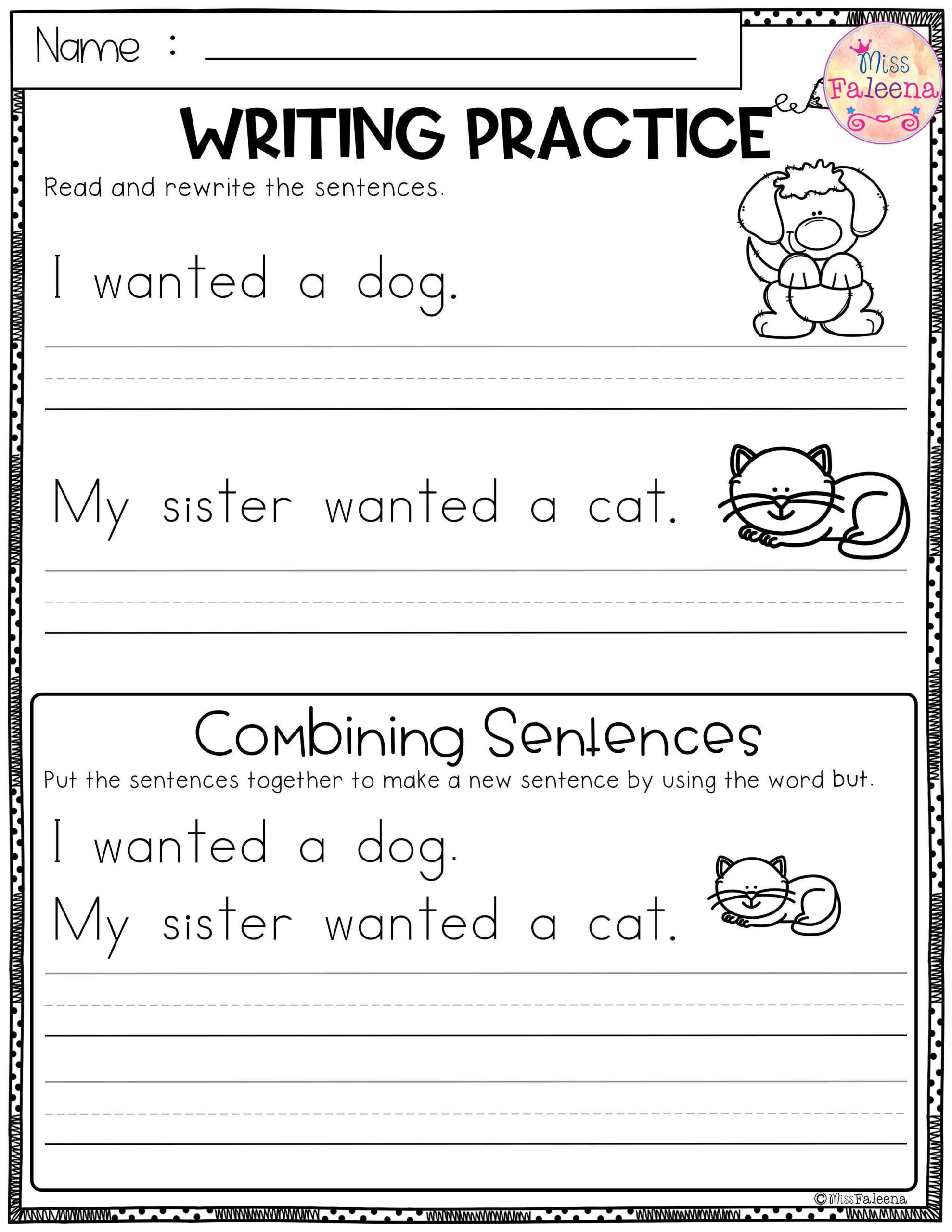 Writing Practice Sheets First Grade Learning How To Read