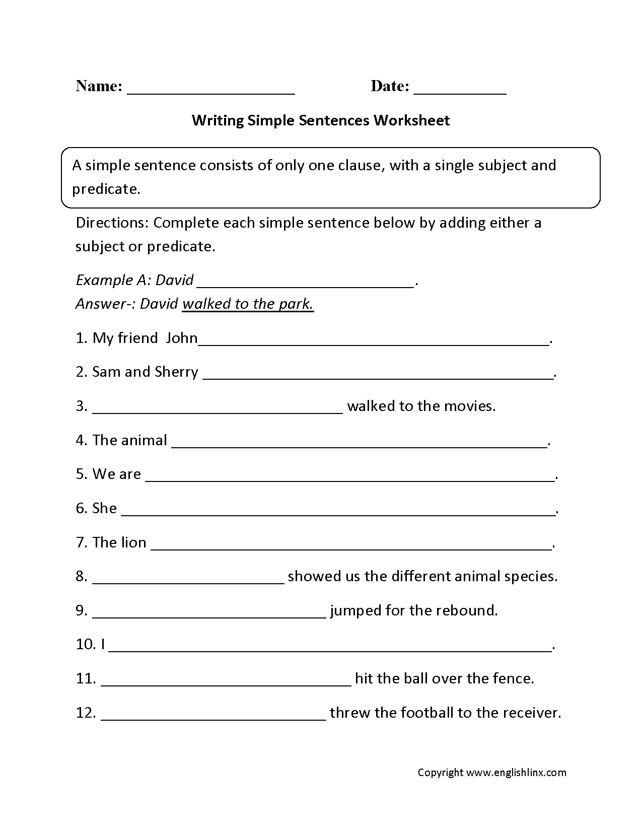 Writing Simple Sentences Worksheet Simple Sentences Worksheet 